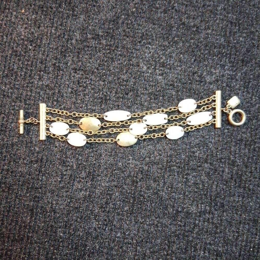Chaps Gold Tone 4 Strand Chain Faux Mother Of Pearl Fashion‎ Link Bracelet